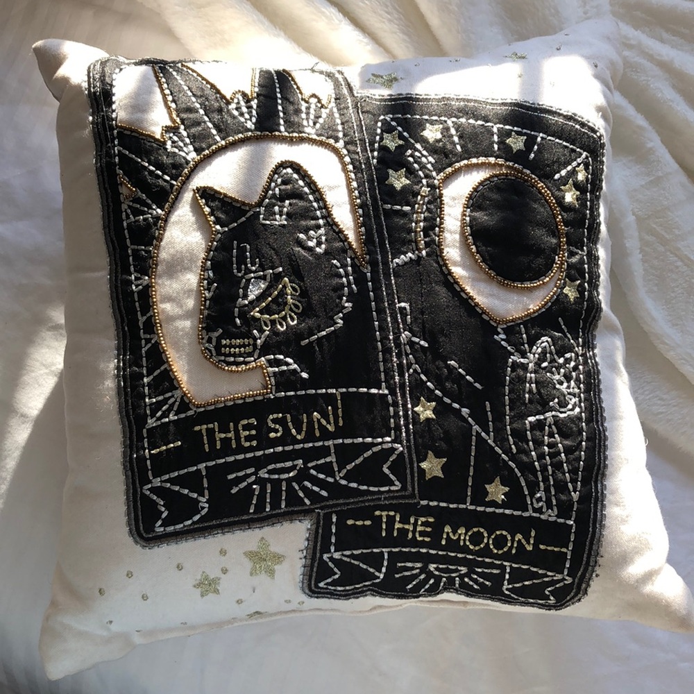 Embroidered Sun and Moon Pillow